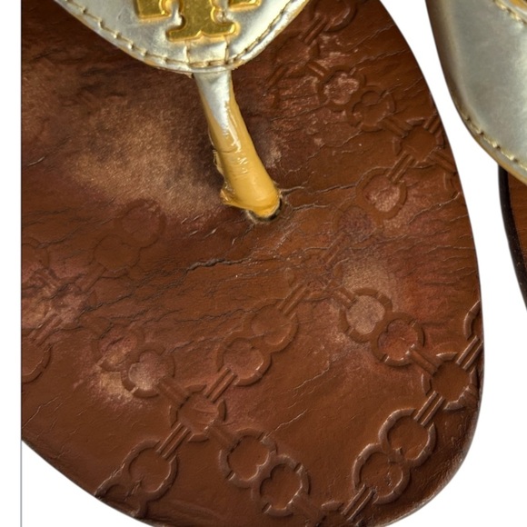 Tory Burch Thora Metallic Gold Thong Flat Sandals Size 9 - Picture 4 of 6